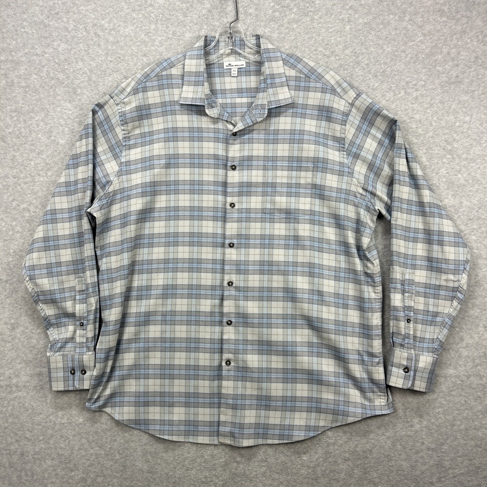 Peter Millar Shirt Lens XXL Blue Gray Plaid Flannel Leavell Performance‎ Soft